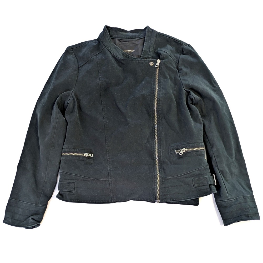 Banana Republic Womens Black Cotton Blend Asymmetric Moto Jacket Size M